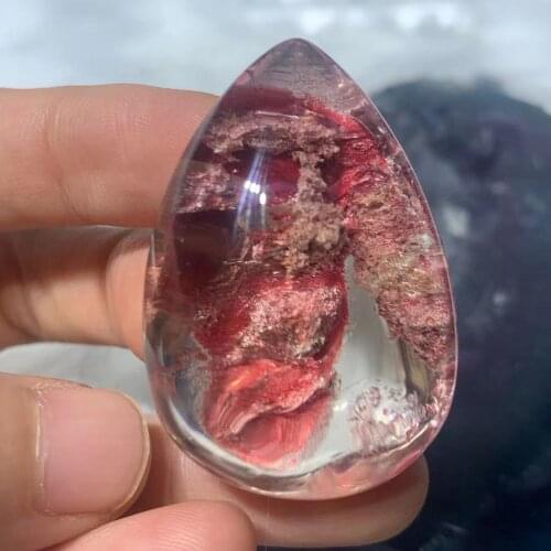 Natural red ghost pendant, natural quartz stone, healing gem reiki ball