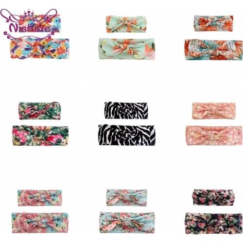 Nishine Vintage Flowers Pattern Bunny Ears Parent-child Hairband Set Fashion Print Knotted Infant Elastic Headband Photo Props