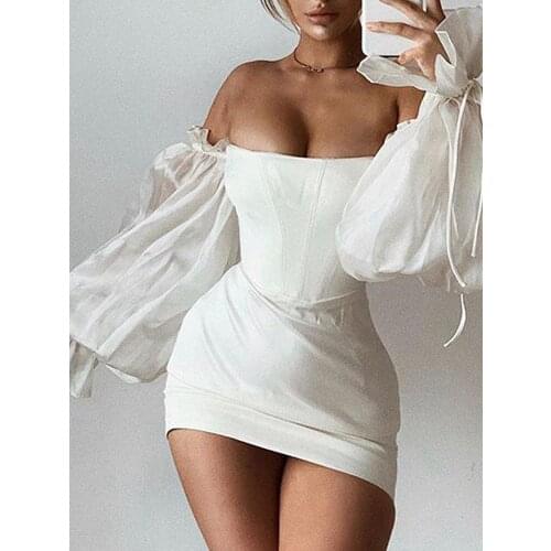 Bodycon Party Dress Women Mini Sexy Off Shoulder Dress 2021 New Arrivals Long Sleeve Celebrity Club Night Party Dress Evening