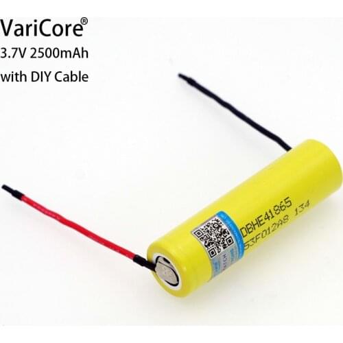 VariCore Original HE4 2500mAh Li-lon Battery 18650 3.7V Rechargeable batteries 20A discharge +DIY Silica gel Cable