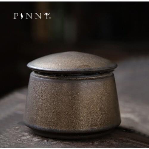 PINNY Retro Ceramic Gold Glaze Tea Jar Chinese Kung Fu Tea Accessories Vintage Food Storage Containers Sealed Jar