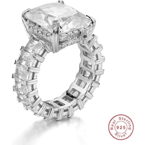 Luxury 925 SILVER PAVE Radiant cut FULL SQUARE Simulated Diamond ring ETERNITY ENGAGEMENT WEDDING Stone Rings for Women Jewelry
