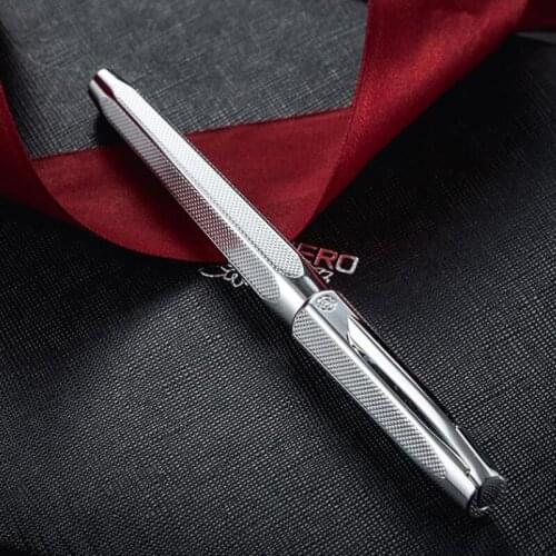 Hero 2191 14K Gold Nib Elegant Collection Fountain Pen Silver Engraving Ripples Two-head M Nib Gift Pen With Gift Box