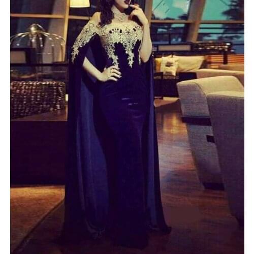 Sexy Velvet Evening Dresses Prom Scoop Appliques Mother Party Vestidos De Fiesta De Noche Robe De Soiree Formal Celerity Gown