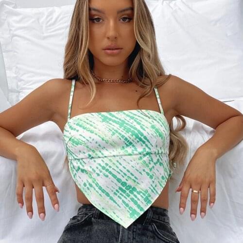 Sexy Backless Y2K Top Girl Bandage Printed Strapless Camisole Women Tie Dye Bow Party Slim Camisole Tops T-shirt T2021
