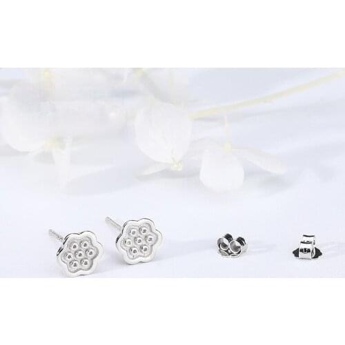 Lotus seed earrings for womens small fresh white Earrings sweet art Earrings S925 silver simple jewelry