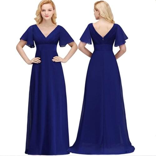 Robe de Soiree Longue Chiffon A-line Burgundy Long Evening Dress Sexy V-neck Evening Gowns Purple Green Draped Fomal Dress