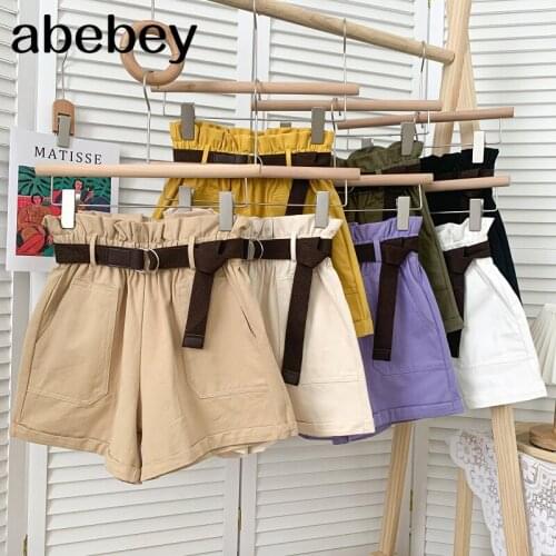 Fashion versatile solid Shorts high waist elastic waist loose casual wide leg Shorts with belt 2021 New Summer Women