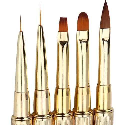 Rhinestone Handle Nail Art Brush for Manicure Metal Acrylic Carving UV Gel Extension Flower Stripe Painting Drawing Liner Tools