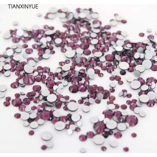 TIANXINYUE ss3-16 Mix Sizes 1330pcs Crystal Amethyst color 3D nail Rhinestones Non Hotfix FlatBack glue on Fabric rhinestone