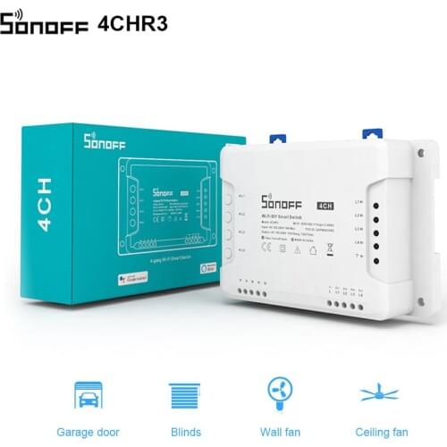 Sonoff 4CH R3, Smart Home Automation Module Din Rail Mounting Wireless WiFi Remote Control Smart Switch Work with Alexa Google