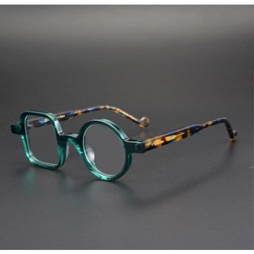Vintage handmade small square round glasses frame acetate retro myopia prescription optical reading glasses clip-on sunglasses