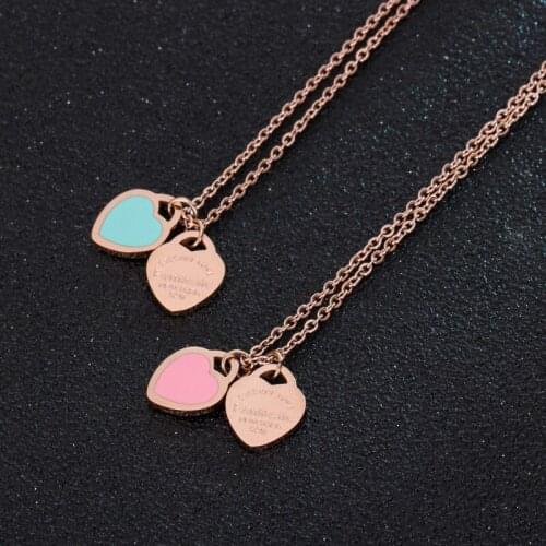 Top quality Classic double hearts pendant necklace ,Titanium Steel Rose Gold color Women Eternal Love Necklace,best gift