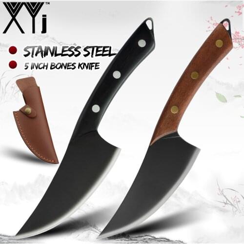 XYj Kitchen Gadget Tool 5 Inch Brown/Black Handle Stainless Steel Handmade Boning Chef Slicing Knife Anti-Stick Sharp Durable
