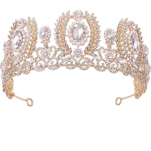 Pearl Bridal Wedding Queen Crystal Tiaras And Crown Women Big Rhinestone Jewelry Baroque Pageant Diadem Vintage Hair Accessories