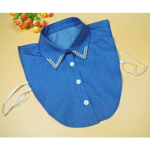 Cowboy color commuting white bead flower round necktie Lace half saiving peter pan shirt bead half saving collar acrylic women