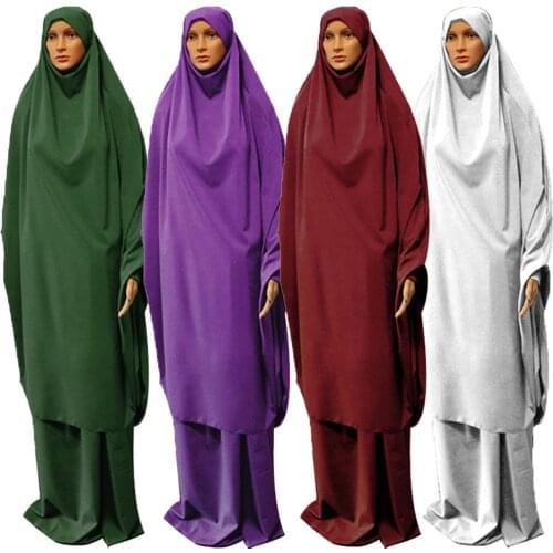 Abaya Kaftan Women Muslim Tow Piece Long Dress Full Cover Hijab Scarf Headscarf Islamic Clothing Dubai Arab Prayer Turkey Dress