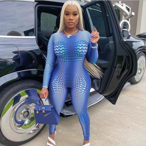 2021 Autumn Casual Women Jumpsuit Print Fitness Sportwear O-neck Long Romper Women Jumpsuit Outfit