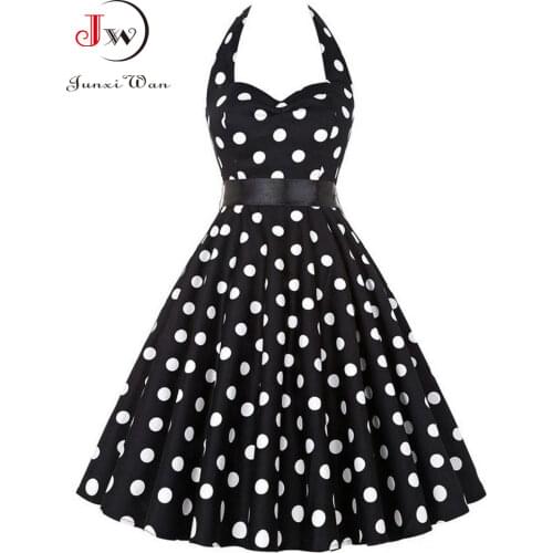 Plus Size Polka Dot Dress Women Vintage Swing Halter Belt 50s 60s Rockabilly Prom Party Dresses Retro Feminino Vestidos