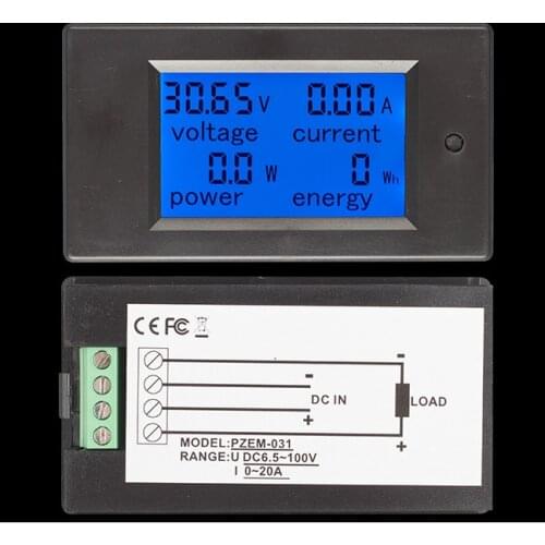 DC 20A LCD Combo Meter Voltage Current KWh Watt Car Battery Pannel Power Monitor