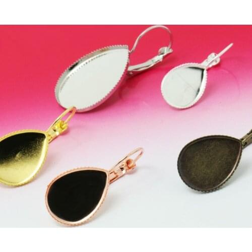 20pcs 10*14mm 13*18mm 18*25mm Four Colour Stud Earring Bezel Setting Tray For Cameo Cabochons
