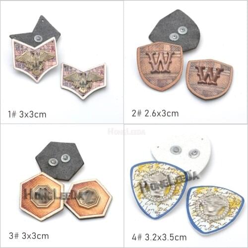 20pcs/lot multi design PU leather Badges sew on label full print PU with metal logo for Denim sportswear free shipping PLB-038
