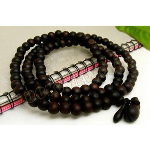 8mm Tibetan Buddhism 108 Roast Peach Wood Prayer Bead Mala Necklace