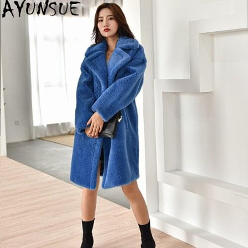 AYUNSUE 100% Real Sheep Shearling Coat Female Winter 2021 Warm Thick Fur Coats Women Wool Jackets Casual Casaco Feminino Gxy193