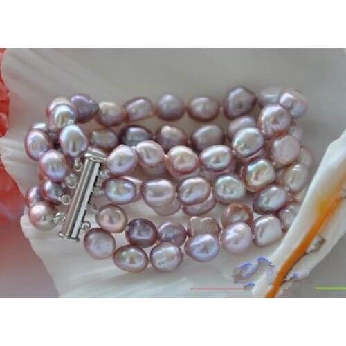 Natural 4row 8-9mm lavender baroque freshwater cultured pearl bracelet 8inchs