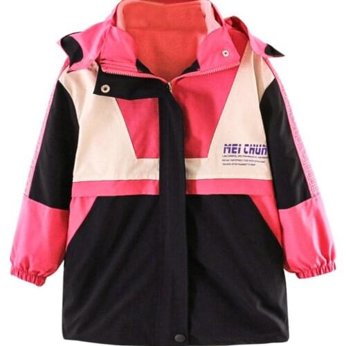 Girls Fleece Windbreaker Raincoats 2021 Winter Spring 3 4 5 6 7 8 9 10 11Years Kids Hooded Removable Trench Jackets