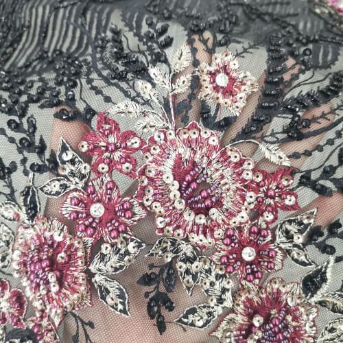 Hot Sale Luxury Handmade Beaded Long Tassels Rhinestones Embroidery Special Heavy Hand Craft African Lace Frabic For Lady Dress