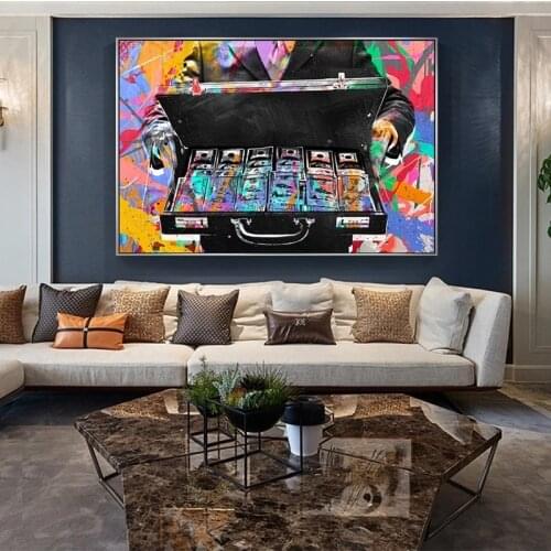 Graffiti Art Canvas Painting Abstract Money Inspirational Wall Art Posters and Prints Street Art Picture for Living Room Decor