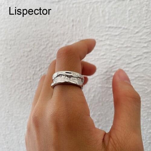 Lispector 925 Sterling Silver Irregular River Course Rings for Men Women Simple Thick Watercourse Ring Party Club Unisex Jewelry
