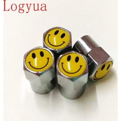 Car Style Smile Logo Sliver Black Tire Valve Cap Truck Motorcycle Bike Wheel Tire Valve Dust Caps Cover 100pcs = 25 sets