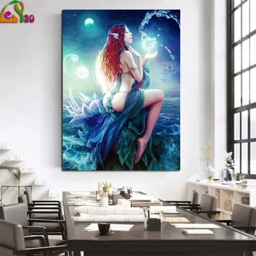 Moonlit Night Beach Mermaid Full Square Round drill 5D DIY Diamond Painting Embroidery Sale Cross Stitch kits Diamond Home Decor