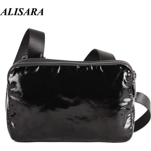 Alisara Men Small Messenger Bag First Layer Sheepskin Leather Top Quality Male Mini Satchels Cell Phone Crossbody Pack Unisex