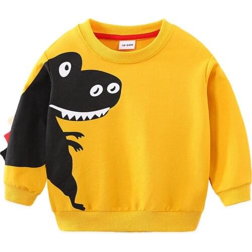 Cute Dinosaur Yellow Sweatshirts for Boys Girls Kids T-shirts Cotton Fall Spring Childrens Clothes
