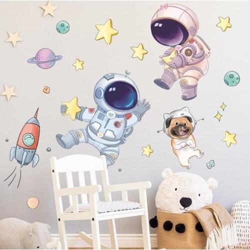 Cute Space Astronaut Wall Stickers for Children Kids room Wall Decor Removable Vinyl PVC Decals Bedroom Sticker Home Decoration