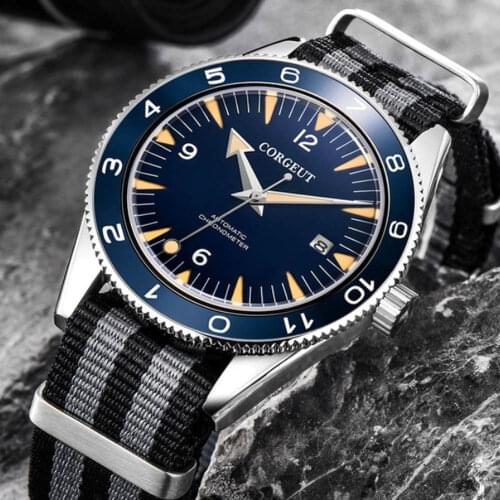 ORGEUT Brand Watch 41mm Blue Dial Sapphire Citizen Movement Mechanical Watch Men Automatic Luminous Waterproof Watch Regarder