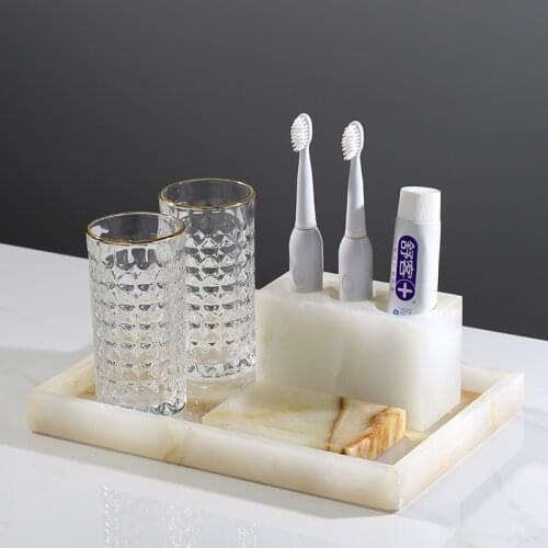 Natural jade Bathroom Accessories Set Marbles Bath Toiletries Soap Dispenser/Dish Toothbrush Holder/Rack Gargle Cup Tissue Box