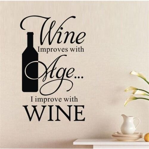 Stickers Cuisine Wine Improves With Age I Improve Winebottle Quote Wall Sticker Bar Kitchen Decor Wall Tile Stickers D726