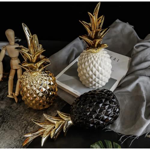 Nordic Light Luxury Ceramic Pineapple Golden Creative Home Living Room Porch Model Room Soft Decoration Wedding Gift