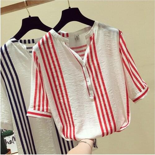 2021 New Blouse Women Casual Striped Shirts Blouses Female Loose Blusas Summer Ladies Tops Office Shirt Top Sexy Chic Y996