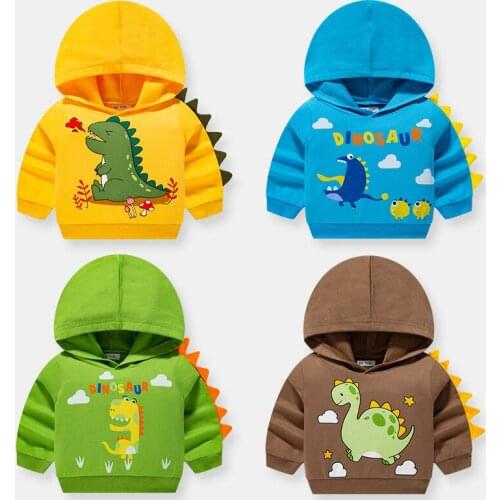 Boys Autumn Hoodies Baby Kids Hooded Sweatshirts Cute Dinosaur Pattern Hoody Tops for Children
