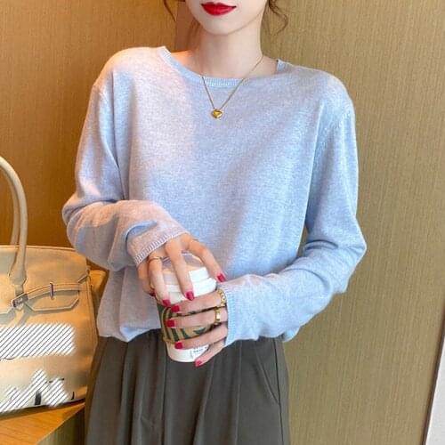 Autumn New Korean Style Knitted Sweater Long Sleeve O Neck Pull Femme Soild Basic Slim Knit Sweaters Winter Clothes Women Tops