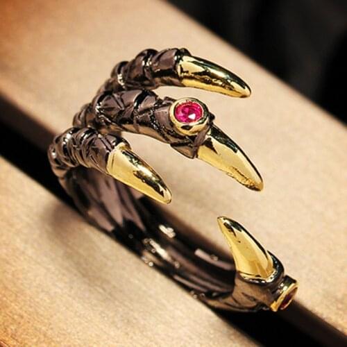 Open Adjustable Claw Rings Gold Plated Coffee Paw Claw Fuchsia Rhinestone Halloween Coupon Rings, 1 Piece
