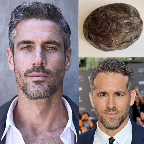 Black Mixed Gray Blonde Color Human Hair System Wave Straight Full PU Men Toupee Men Hair Piece Human Hair Breathable PU
