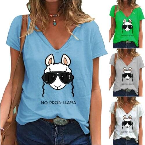 Easter Women Short Sleeve V Neck T-shirt Casual Loose Blouse Tee Top