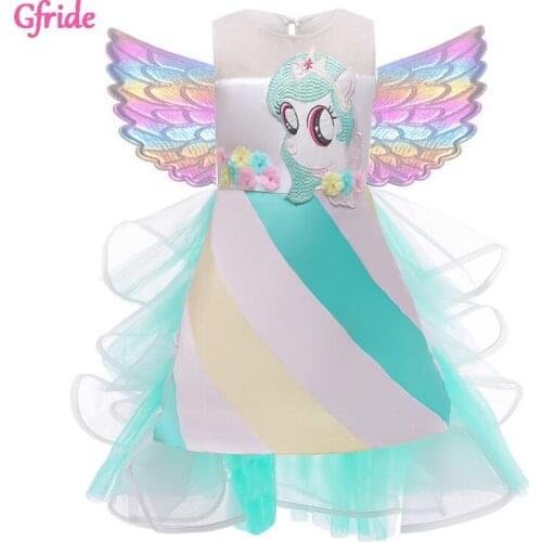 Girls Rainbow Unicorn Dress For Kids Easter Costume Princess Pony Dress With Wings Baby Girl Clothes Birthday Party Vestidos