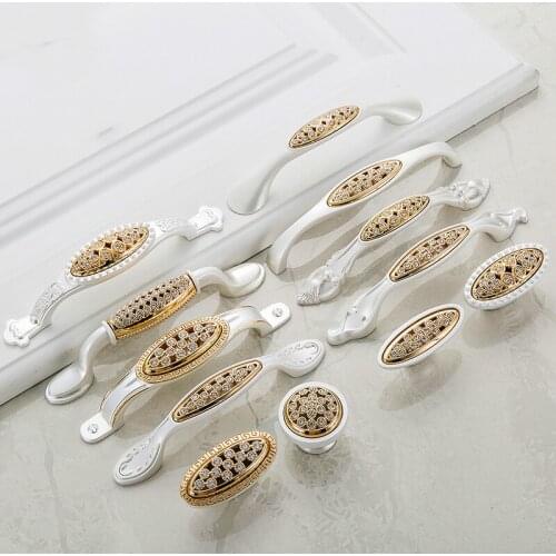 JD Crystal Gold Door Handles with Diamond Luxury Zinc Alloy Cabinet Drawer Knobs European Wardrobe Furniture Handle Pulls